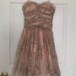 Juniors Blush Colored Glittered Strapless Dress